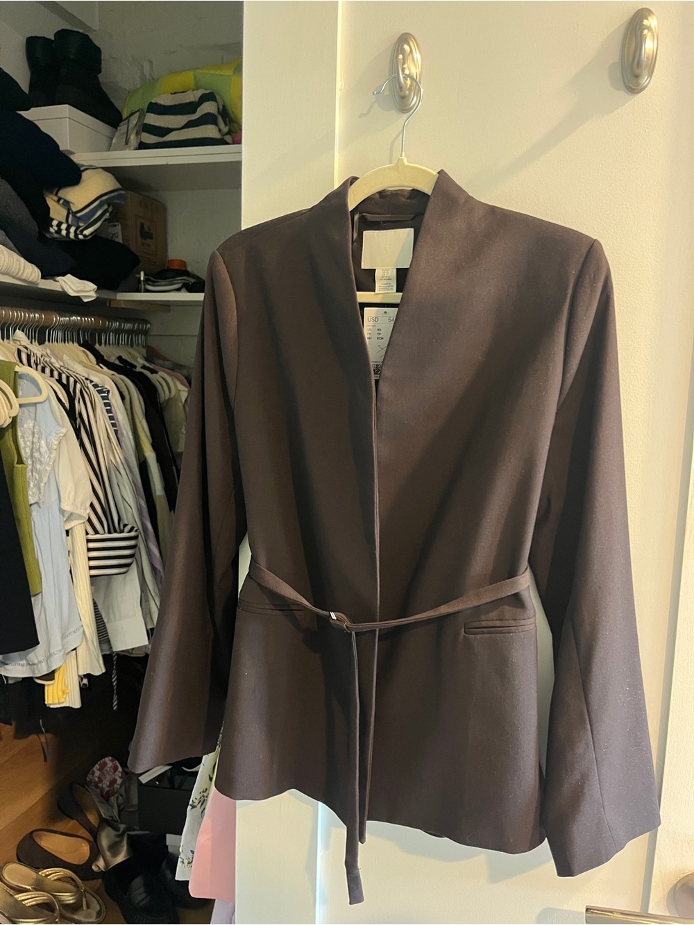 H&M Dark Brown Belted Open-Front Blazer